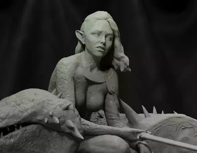 Female warrior with slain lizard