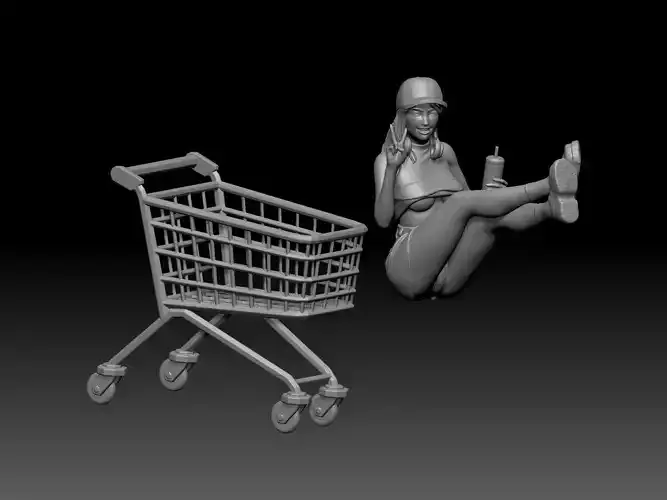 girl and shopping cart 3D print model