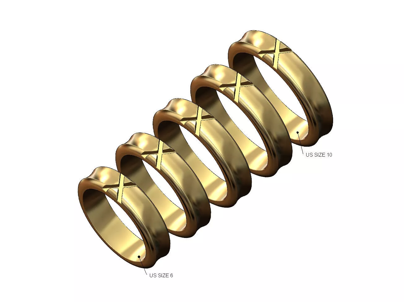 X engraving concave fashion band US sizes 6to10 3D print model