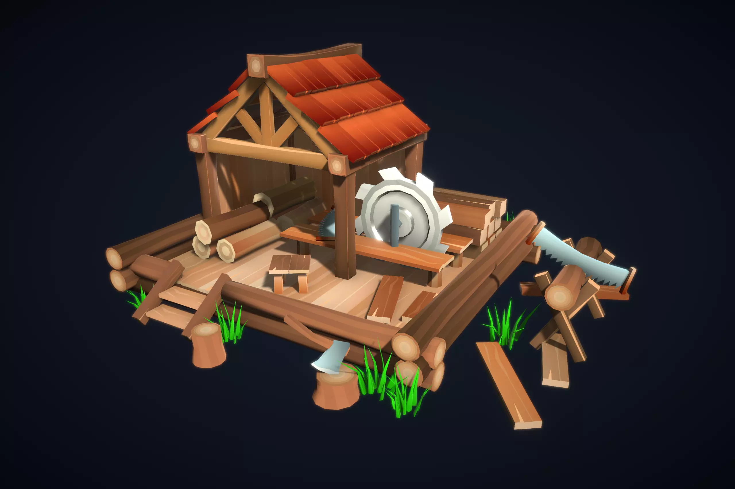Lowpoly Lumber Mill Low-poly 3D model