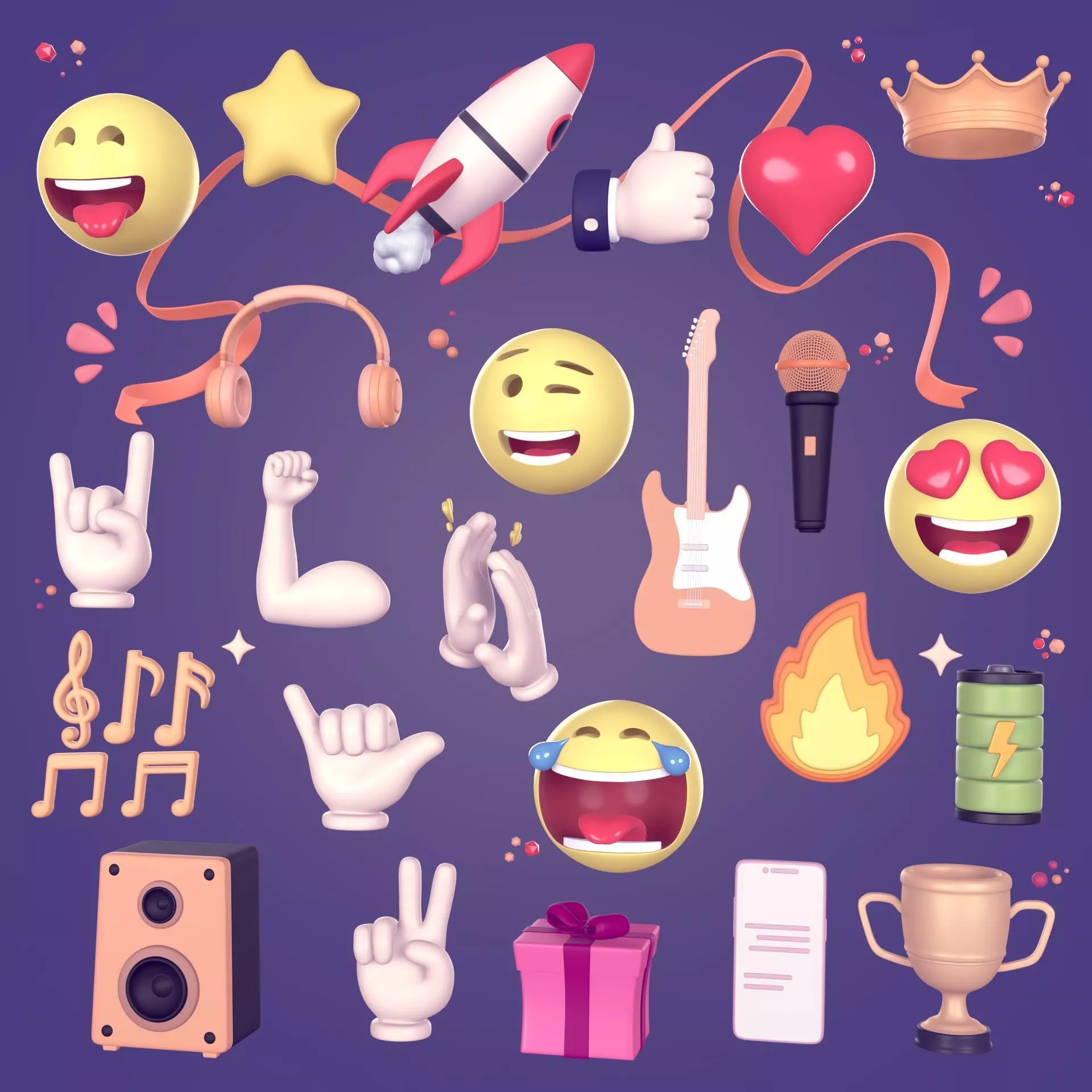 Cartoon Icons Pack - Hand - Smartphone - Smiley Emoji - Game Low-poly 3D model_0