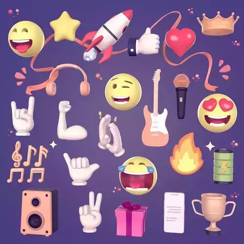Cartoon Icons Pack - Hand - Smartphone - Smiley Emoji - Game Low-poly 3D model