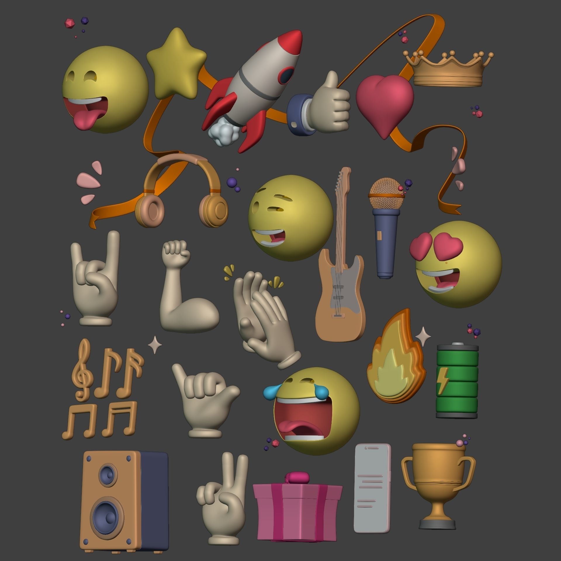 Cartoon Icons Pack - Hand - Smartphone - Smiley Emoji - Game Low-poly 3D model_3