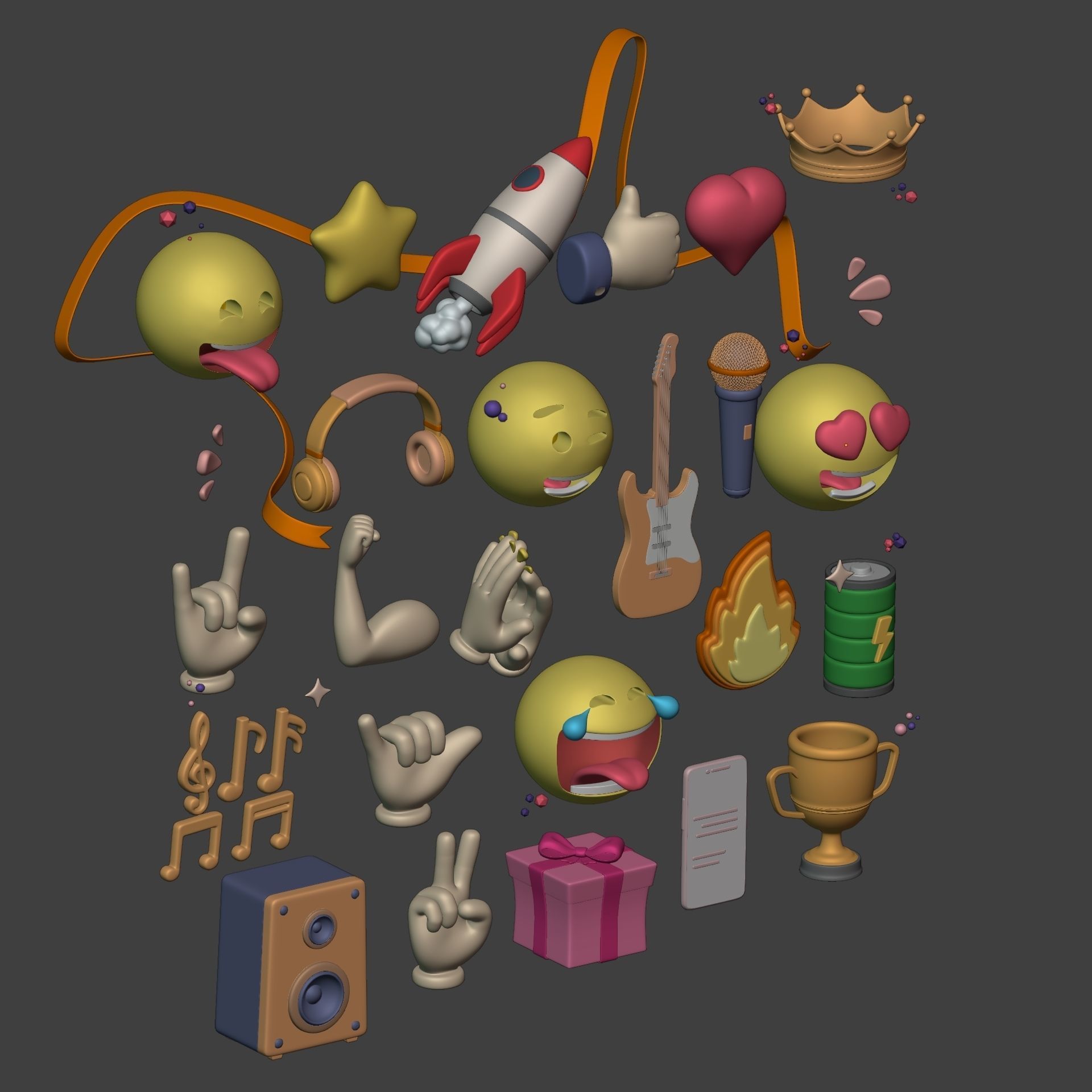 Cartoon Icons Pack - Hand - Smartphone - Smiley Emoji - Game Low-poly 3D model_5