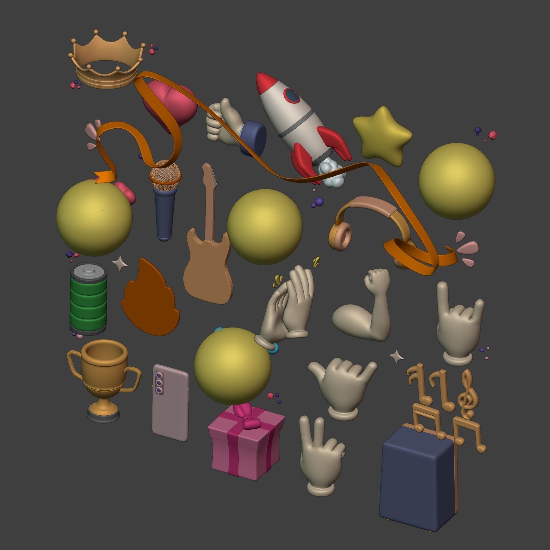 Cartoon Icons Pack - Hand - Smartphone - Smiley Emoji - Game Low-poly 3D model_7