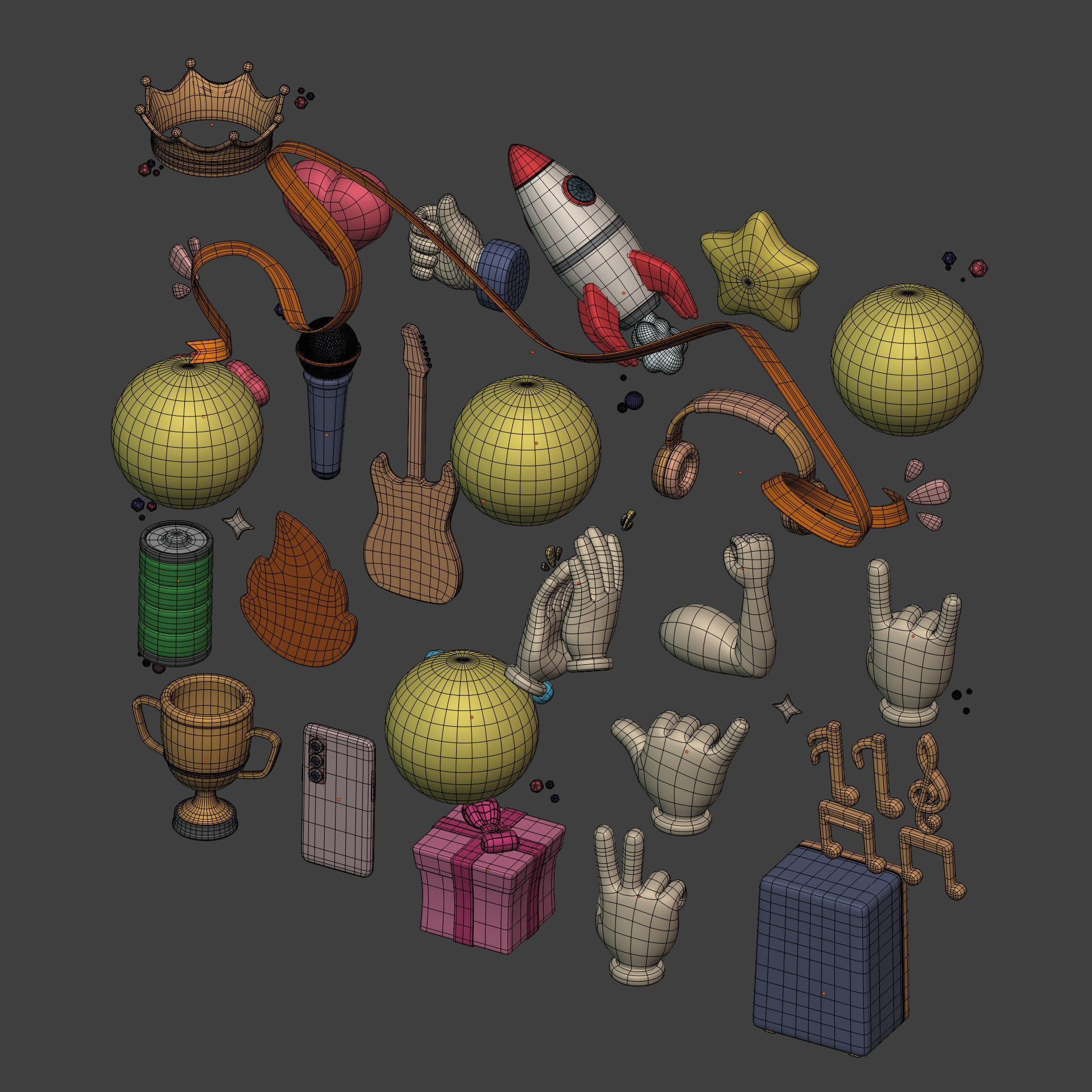 Cartoon Icons Pack - Hand - Smartphone - Smiley Emoji - Game Low-poly 3D model_8