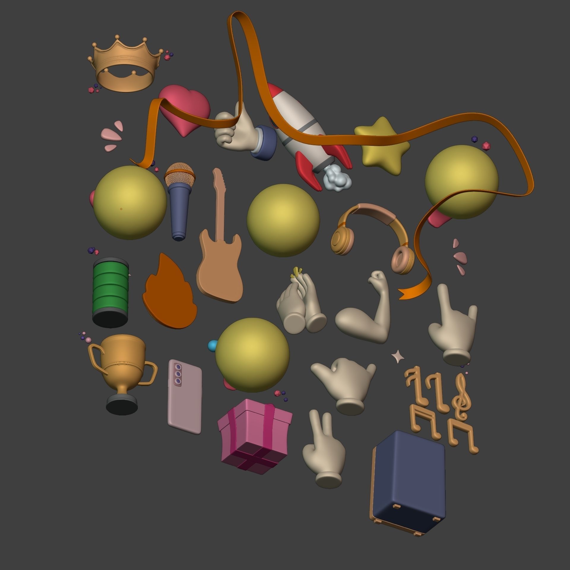 Cartoon Icons Pack - Hand - Smartphone - Smiley Emoji - Game Low-poly 3D model_9