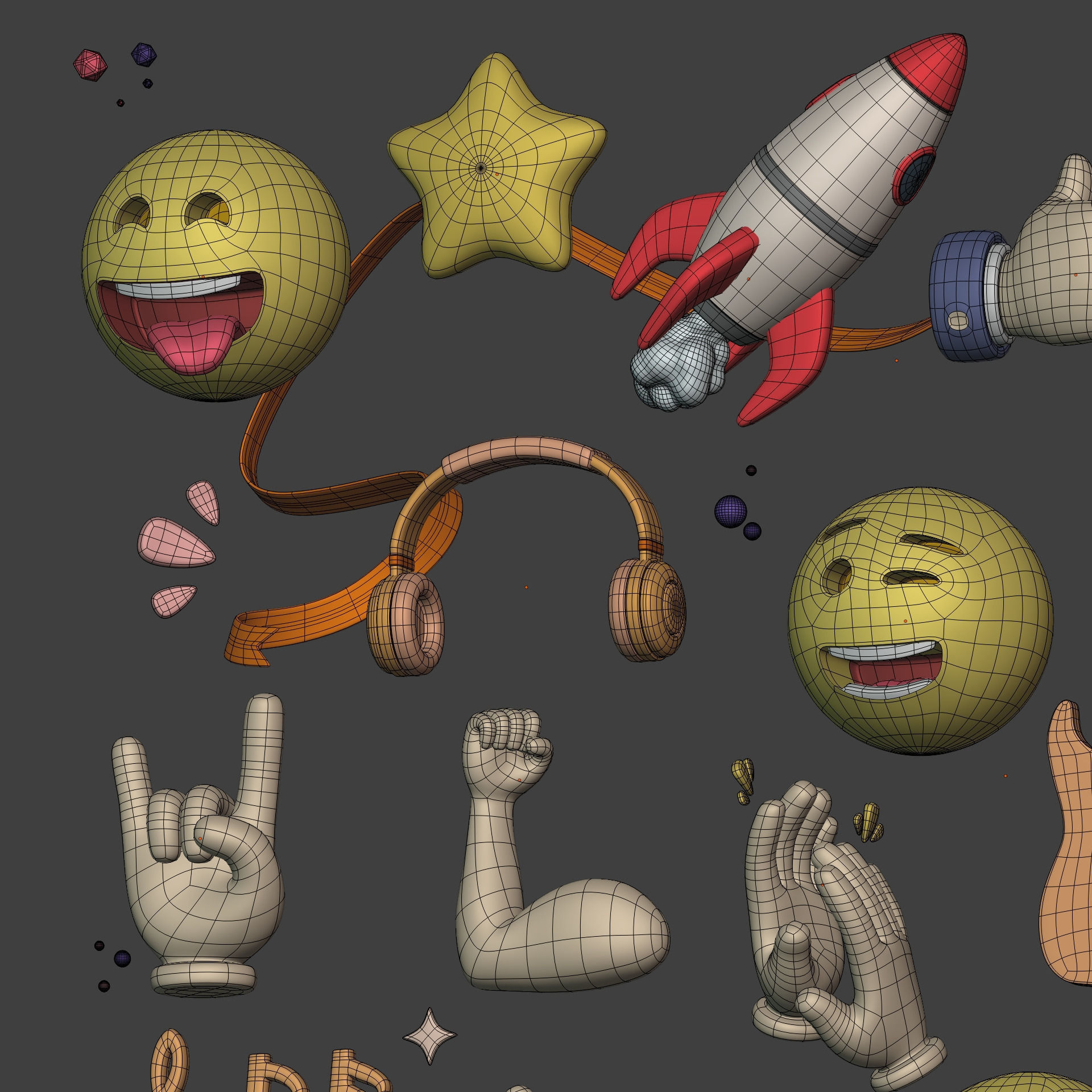 Cartoon Icons Pack - Hand - Smartphone - Smiley Emoji - Game Low-poly 3D model_13
