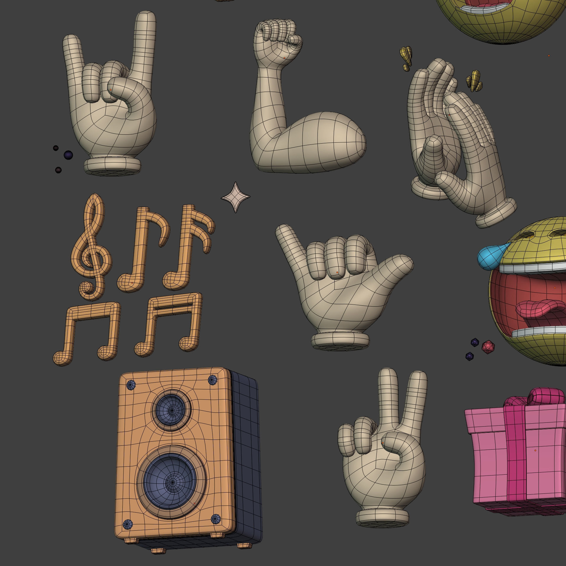 Cartoon Icons Pack - Hand - Smartphone - Smiley Emoji - Game Low-poly 3D model_15