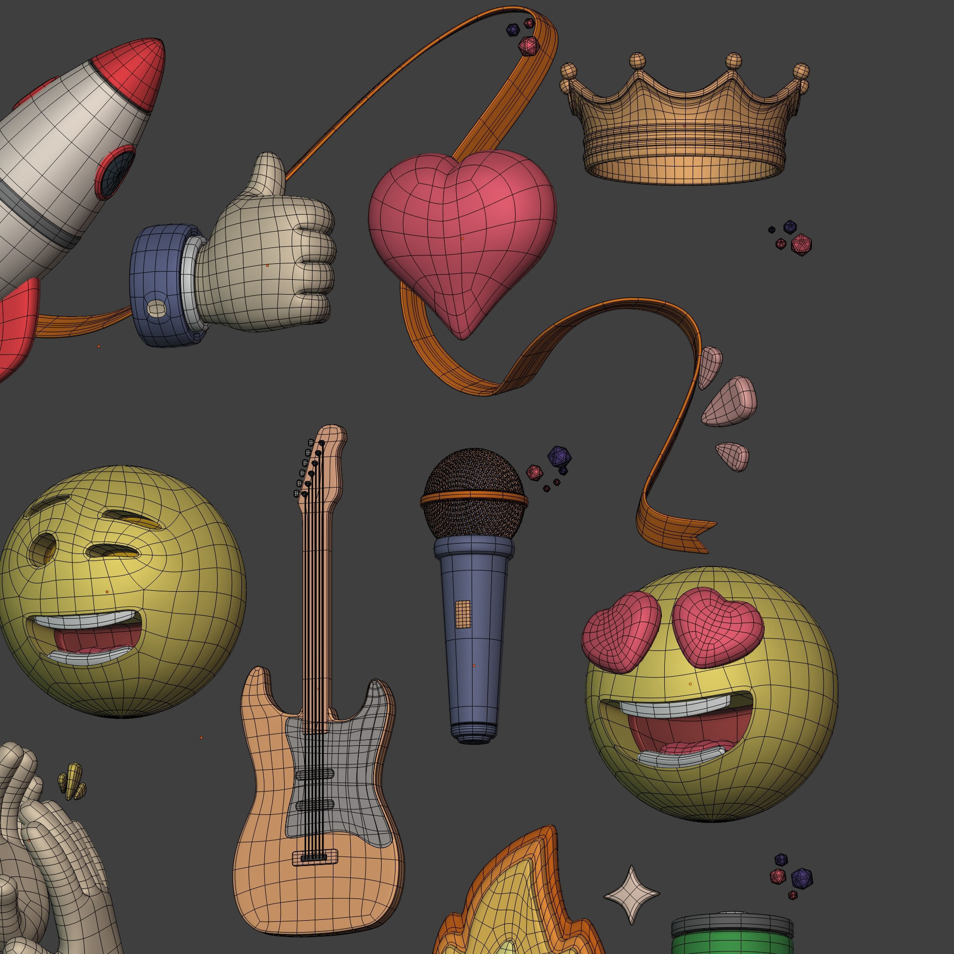 Cartoon Icons Pack - Hand - Smartphone - Smiley Emoji - Game Low-poly 3D model_12