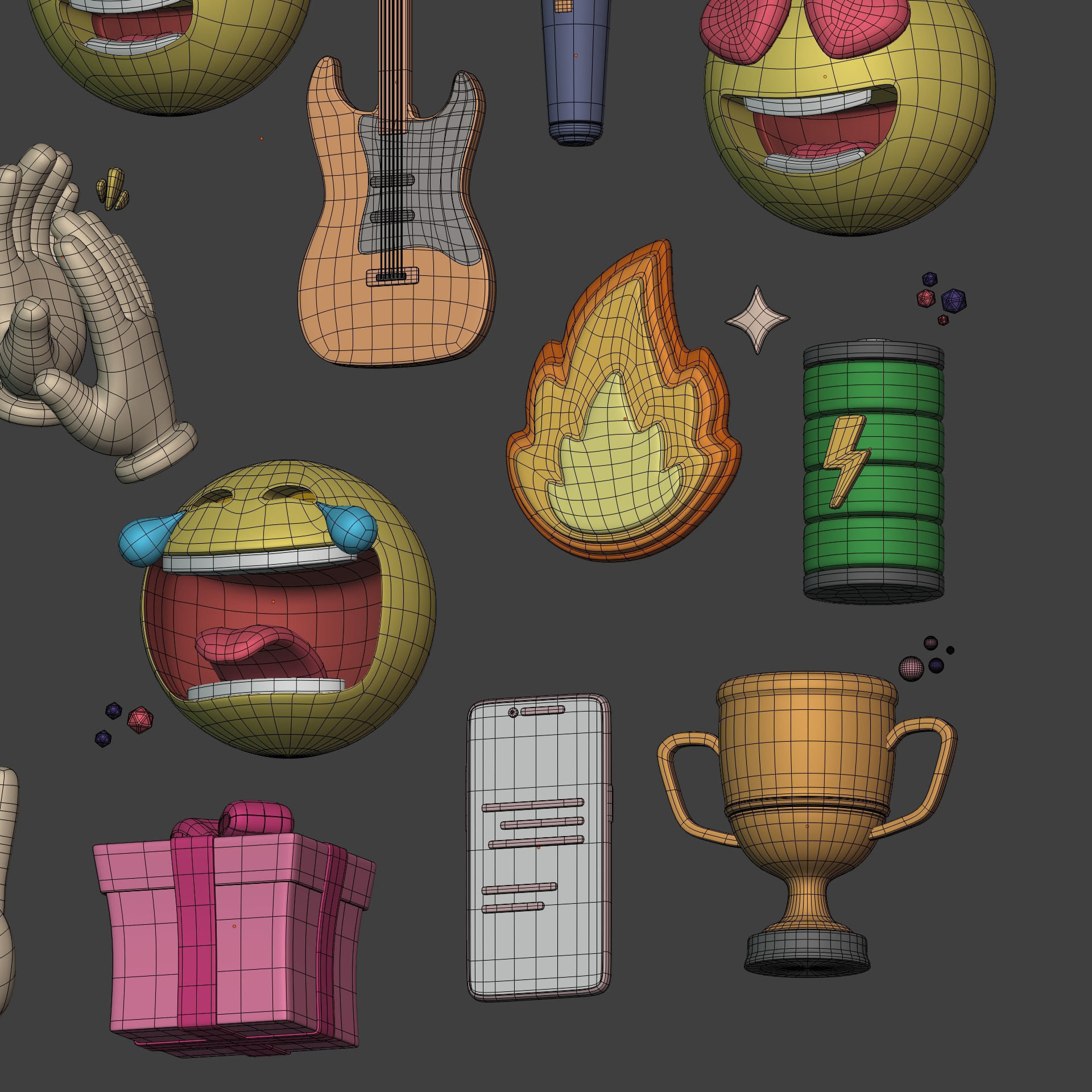 Cartoon Icons Pack - Hand - Smartphone - Smiley Emoji - Game Low-poly 3D model_16