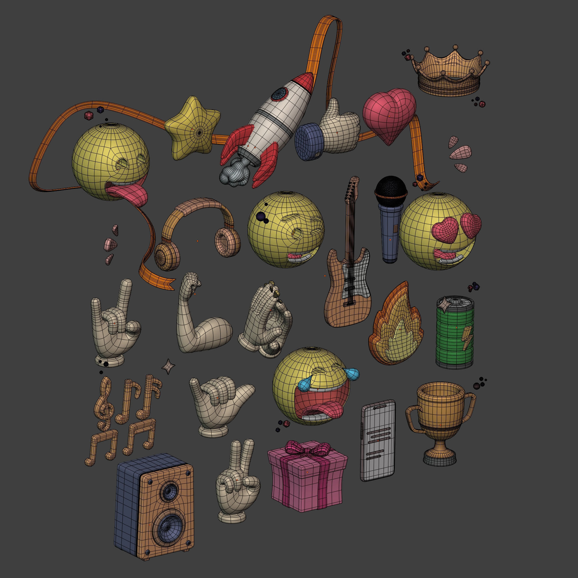 Cartoon Icons Pack - Hand - Smartphone - Smiley Emoji - Game Low-poly 3D model_6