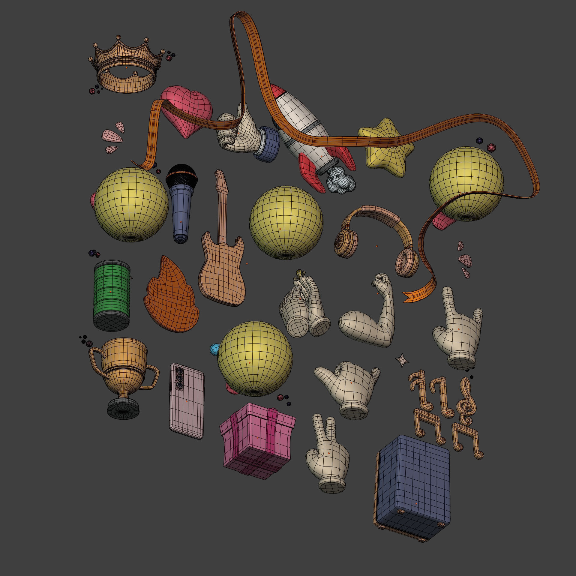 Cartoon Icons Pack - Hand - Smartphone - Smiley Emoji - Game Low-poly 3D model_10