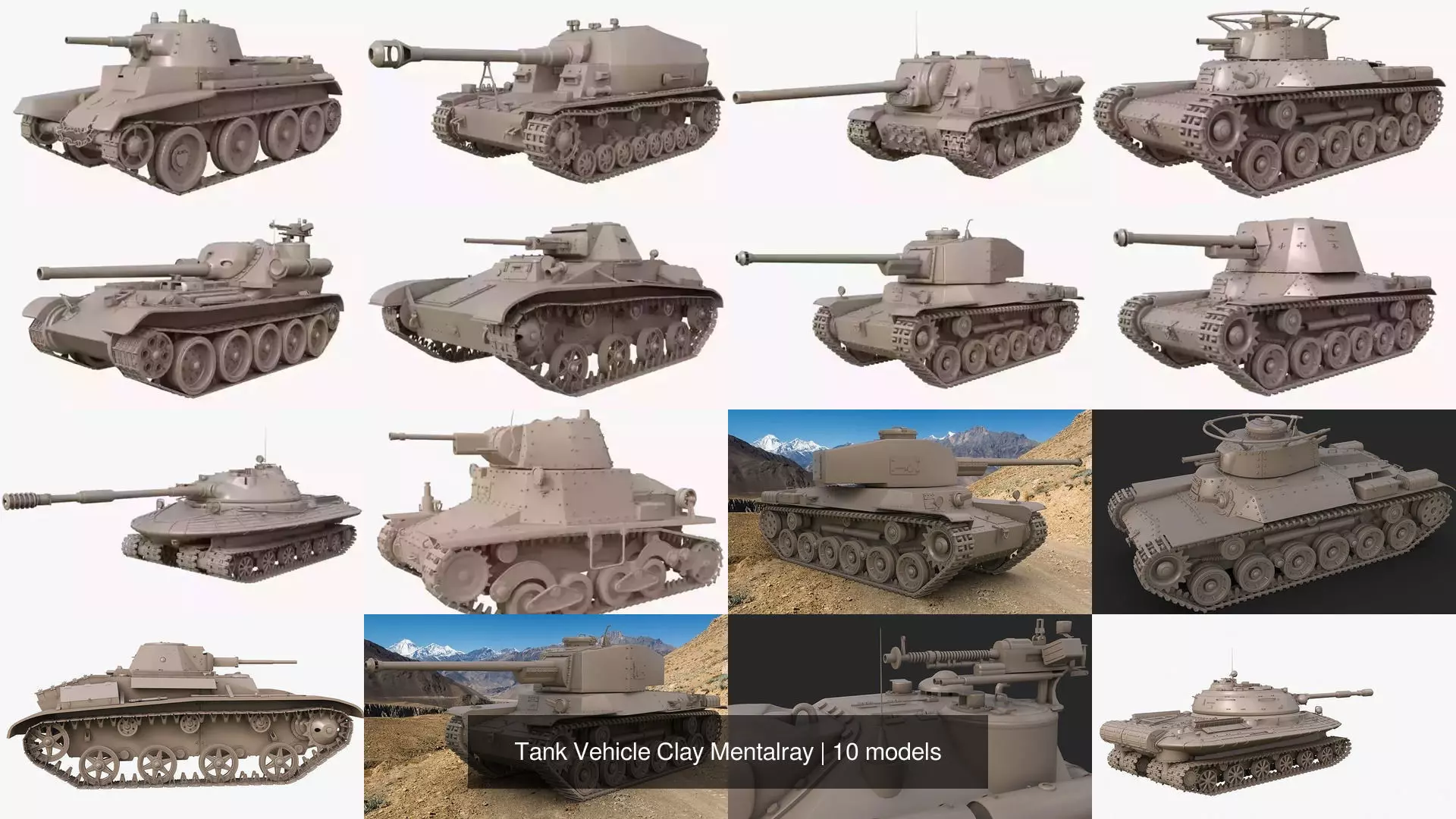 Tank Vehicle Clay Mentalray 3D Model Collection_0