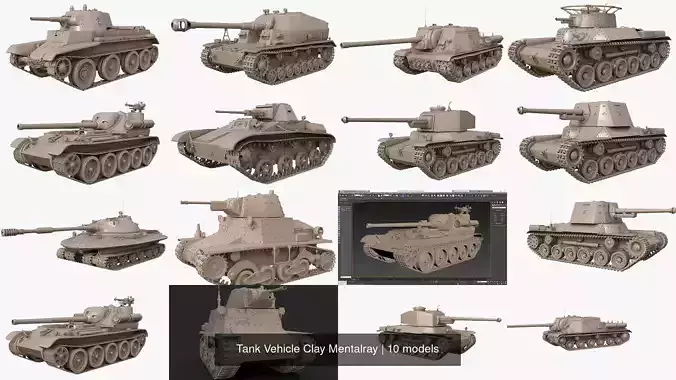 Tank Vehicle Clay Mentalray 3D Model Collection