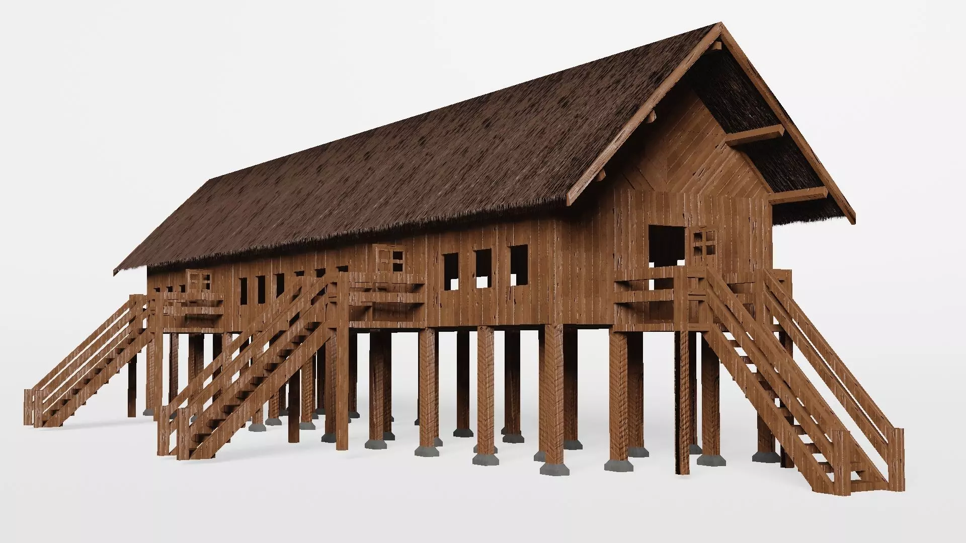 Rumah Panjang Low-poly 3D model