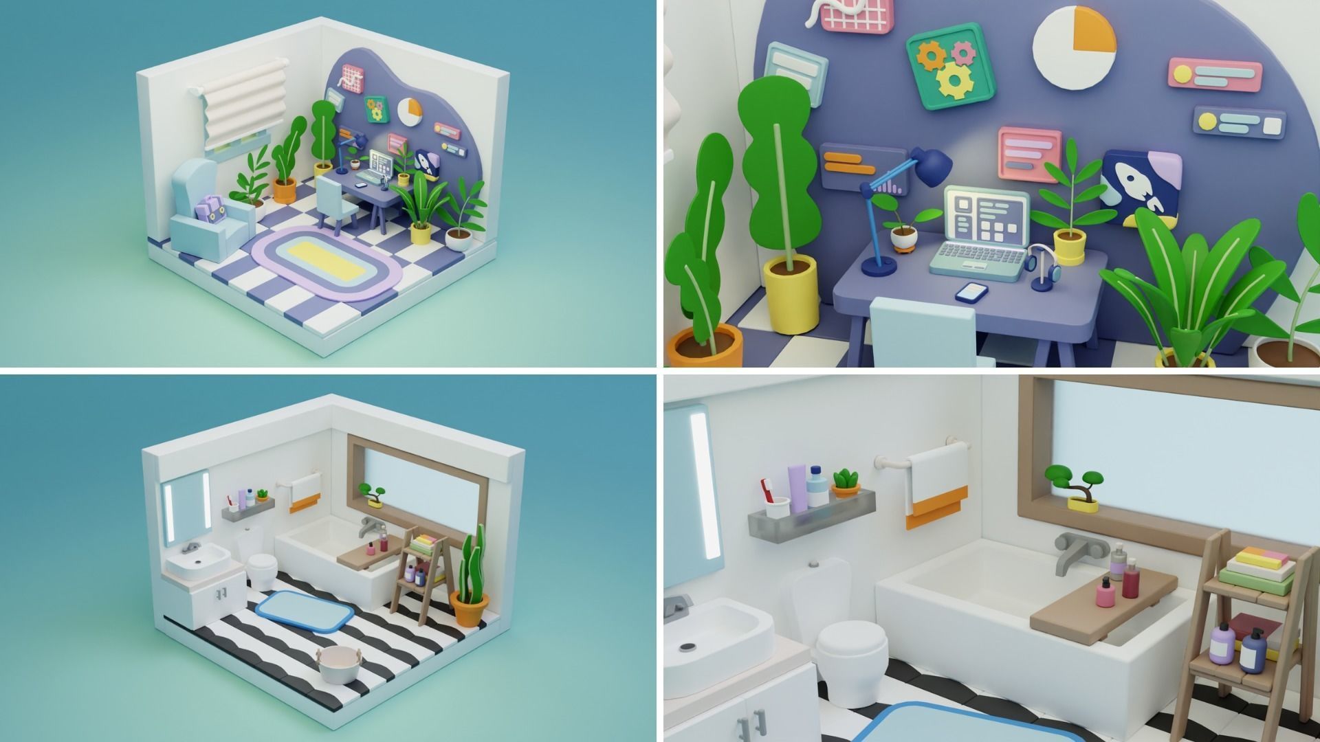 BIG PACK Cozy Cartoon Rooms Interiors 2 Low-poly 3D model_12