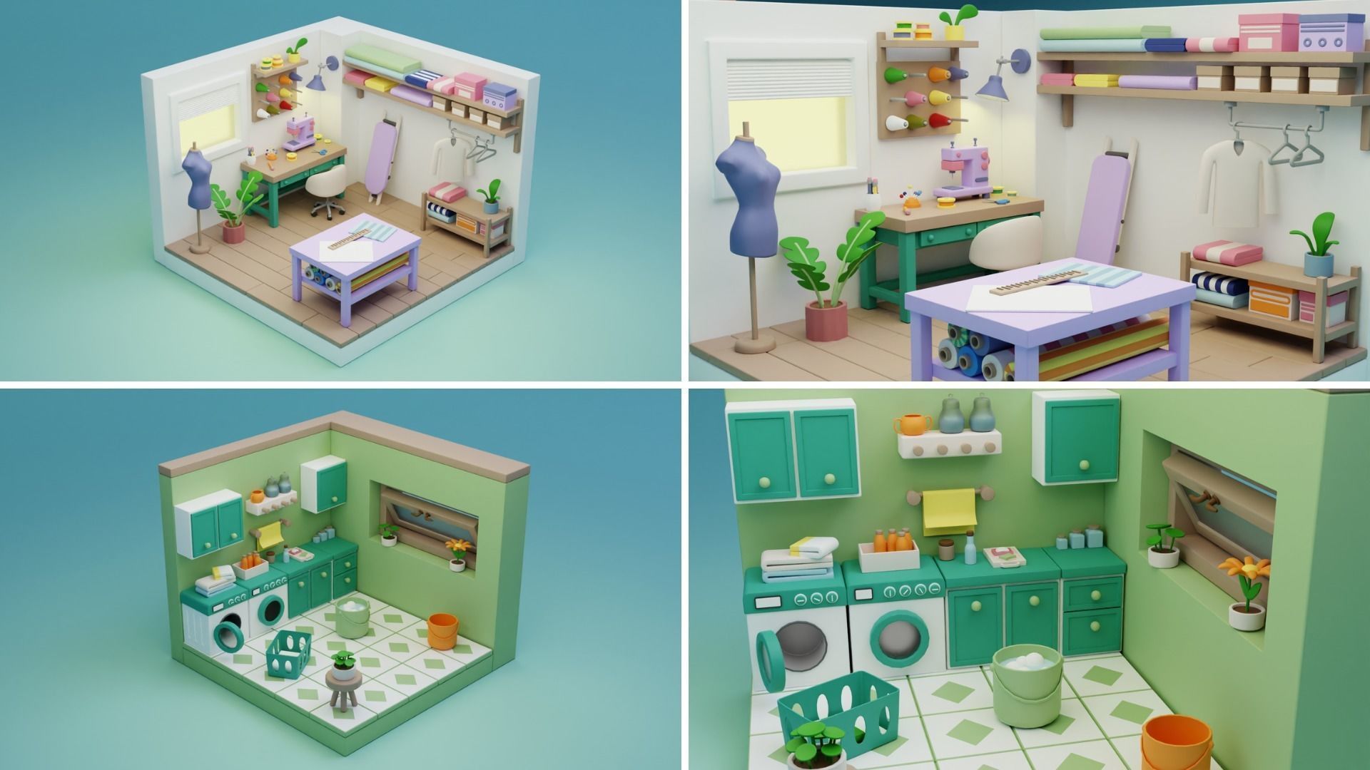 BIG PACK Cozy Cartoon Rooms Interiors 2 Low-poly 3D model_10