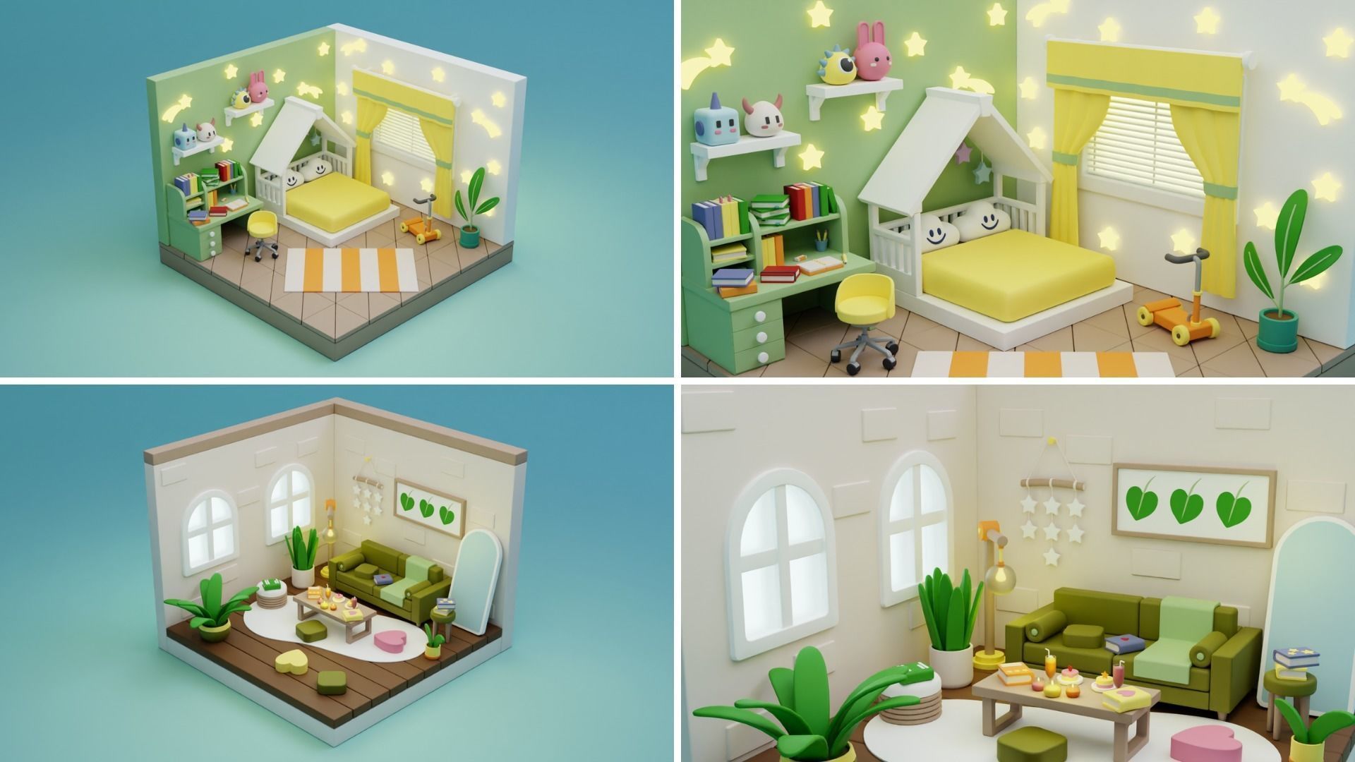 BIG PACK Cozy Cartoon Rooms Interiors 2 Low-poly 3D model_16