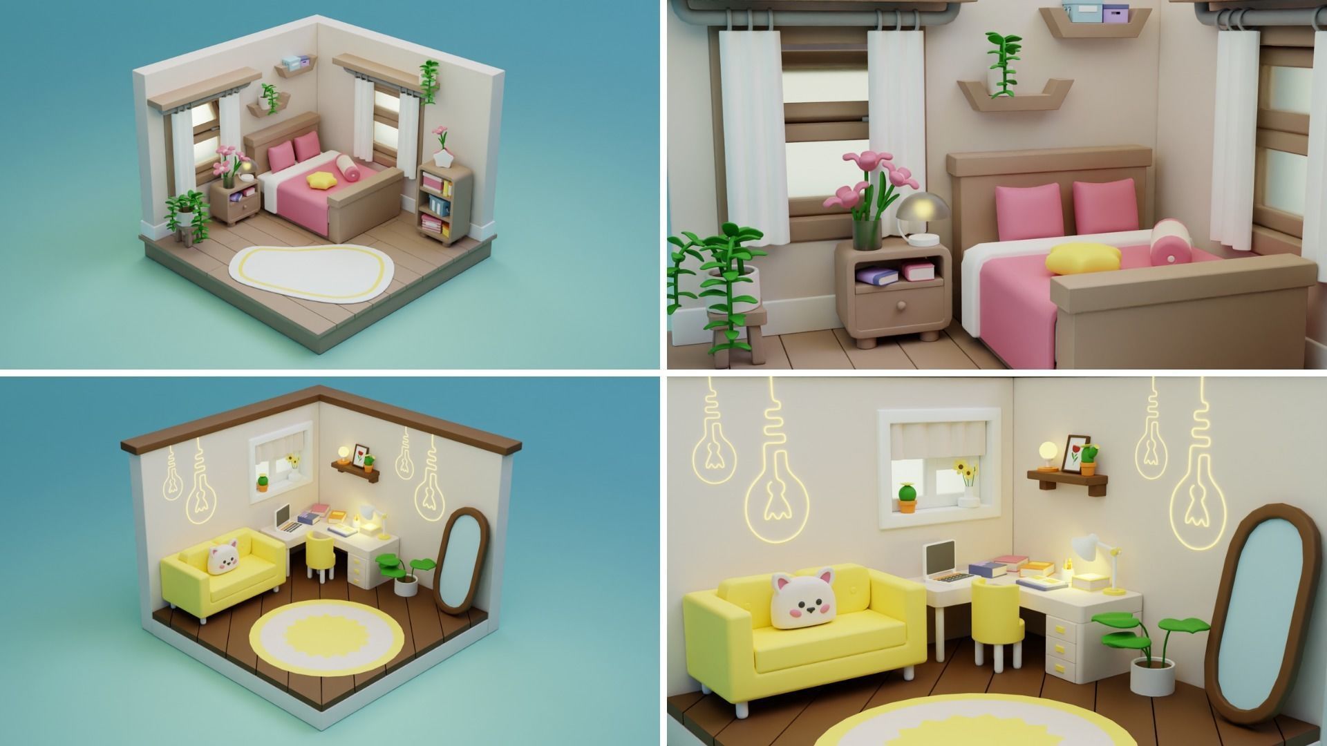 BIG PACK Cozy Cartoon Rooms Interiors 2 Low-poly 3D model_6