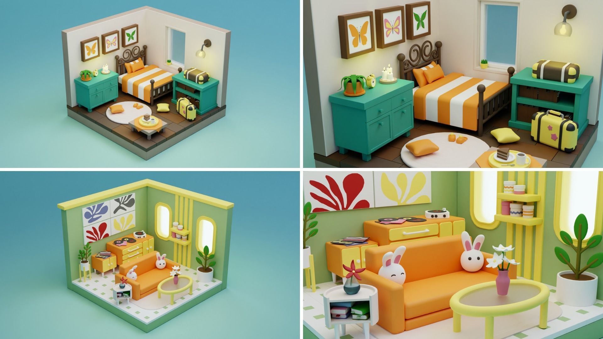 BIG PACK Cozy Cartoon Rooms Interiors 2 Low-poly 3D model_14