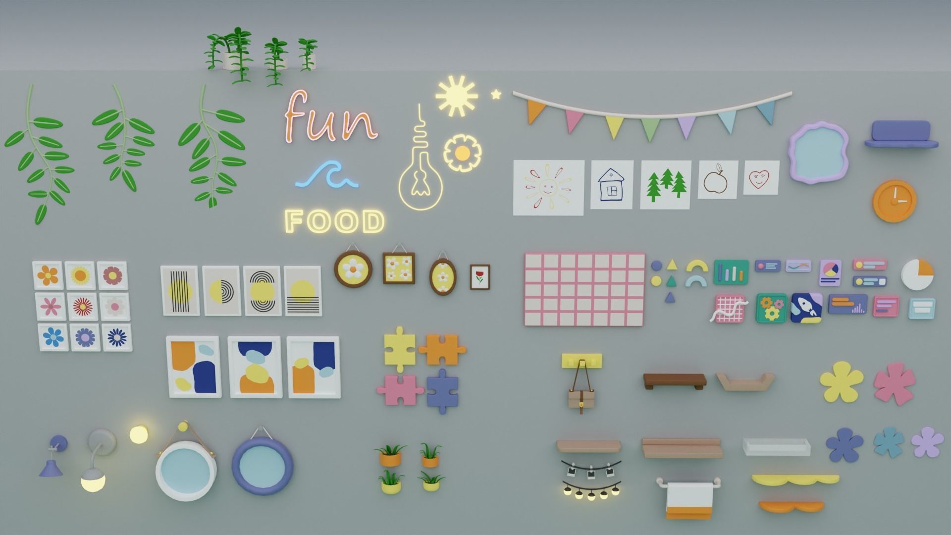 BIG PACK Cozy Cartoon Rooms Interiors 2 Low-poly 3D model_31