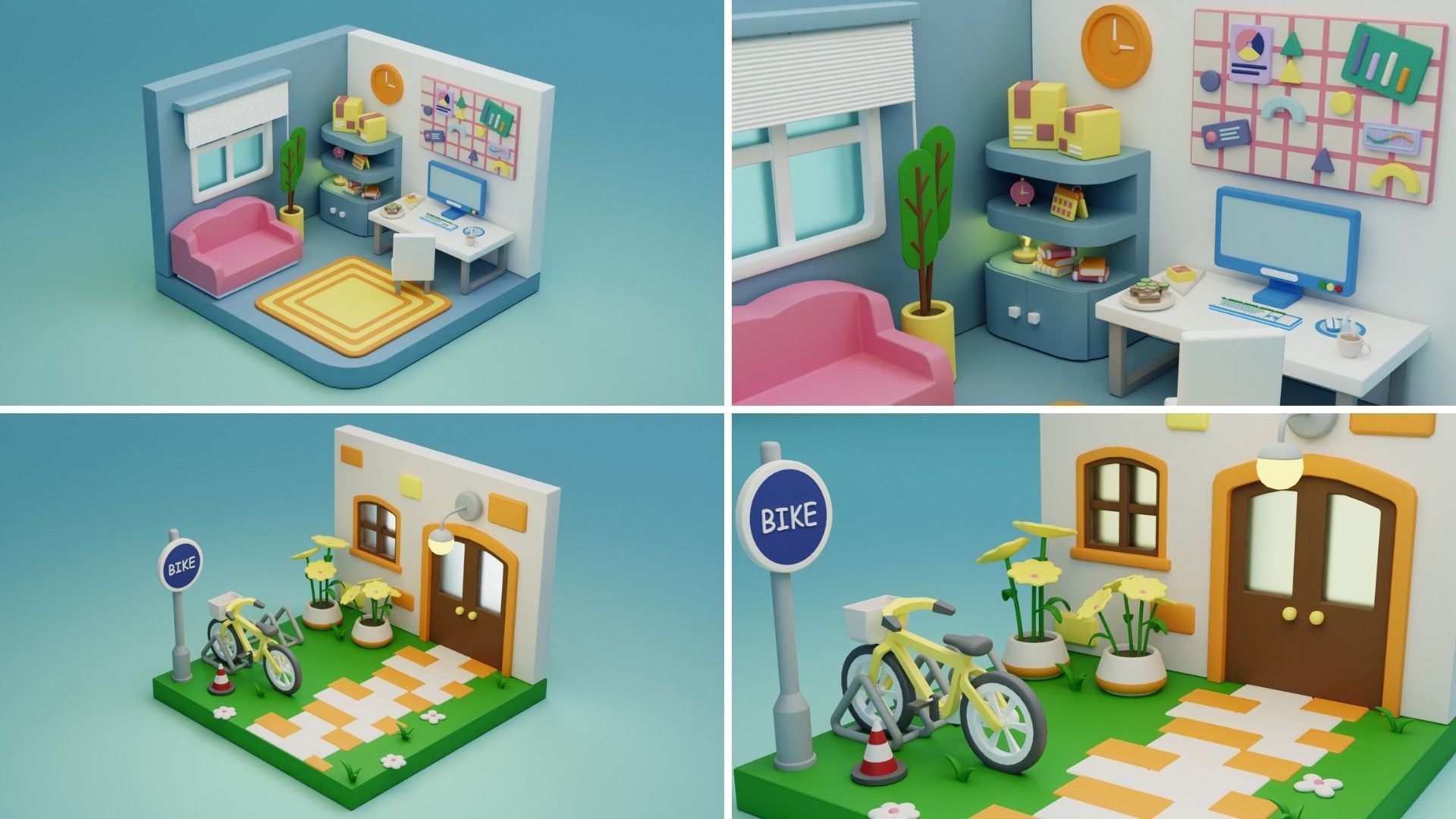 BIG PACK Cozy Cartoon Rooms Interiors 2 Low-poly 3D model_7