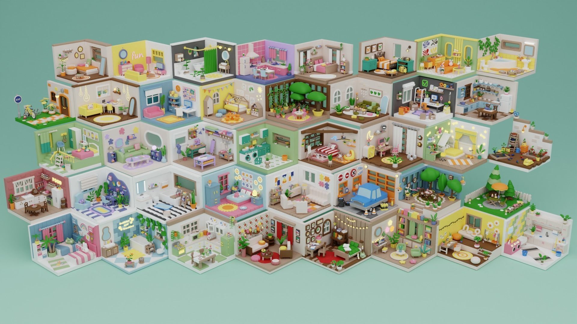 BIG PACK Cozy Cartoon Rooms Interiors 2 Low-poly 3D model_3