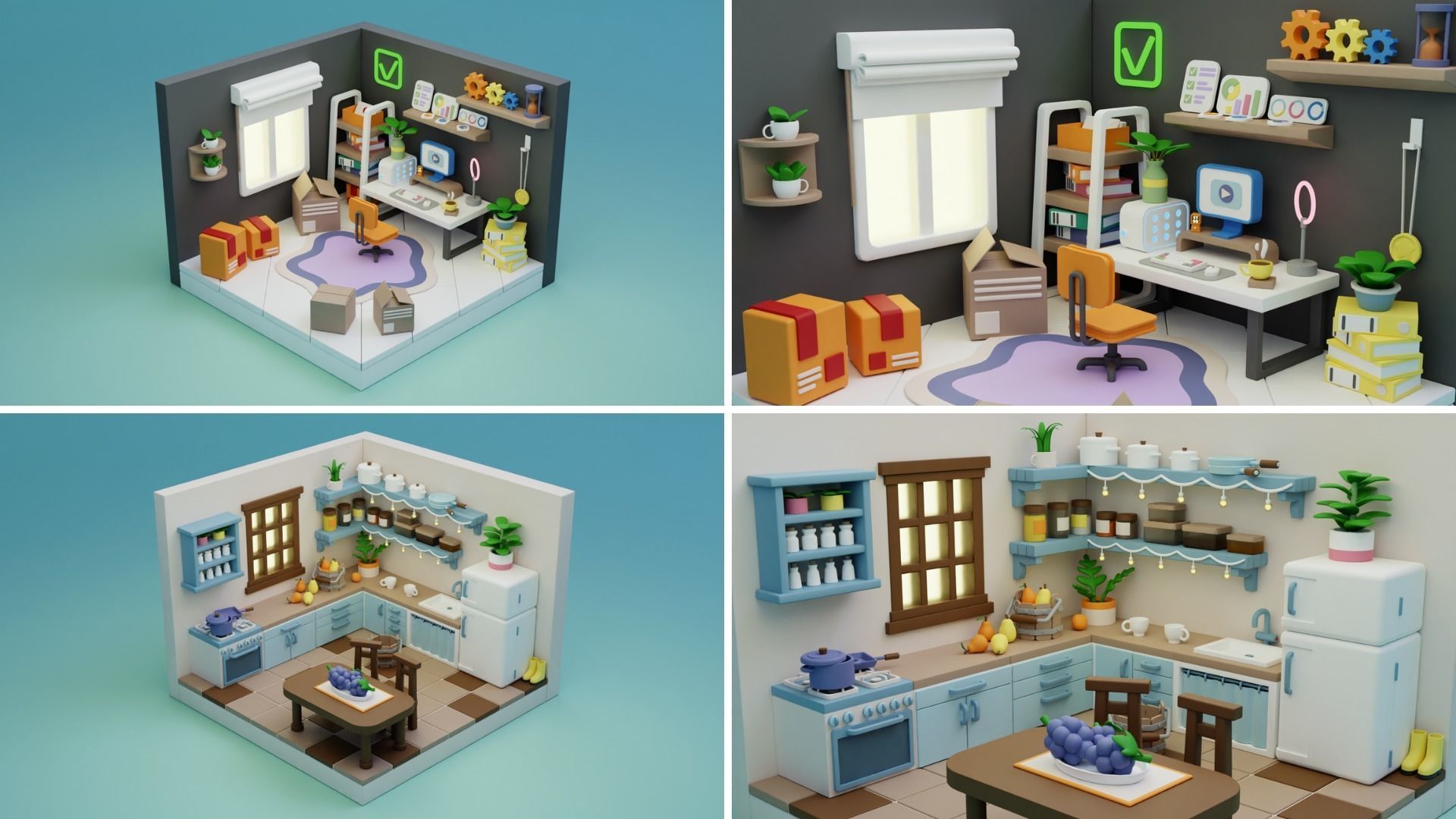 BIG PACK Cozy Cartoon Rooms Interiors 2 Low-poly 3D model_17