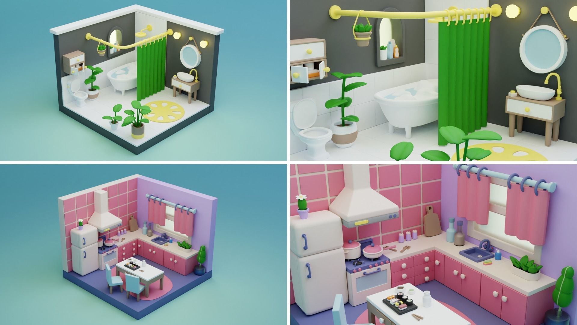 BIG PACK Cozy Cartoon Rooms Interiors 2 Low-poly 3D model_5