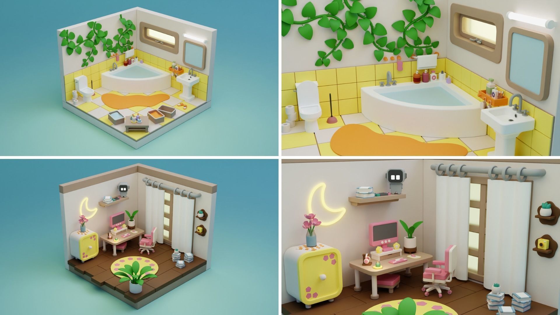 BIG PACK Cozy Cartoon Rooms Interiors 2 Low-poly 3D model_15