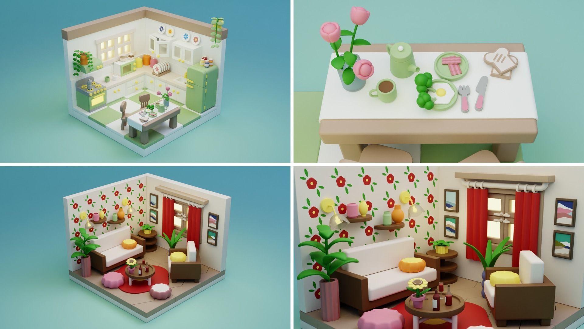 BIG PACK Cozy Cartoon Rooms Interiors 2 Low-poly 3D model_23