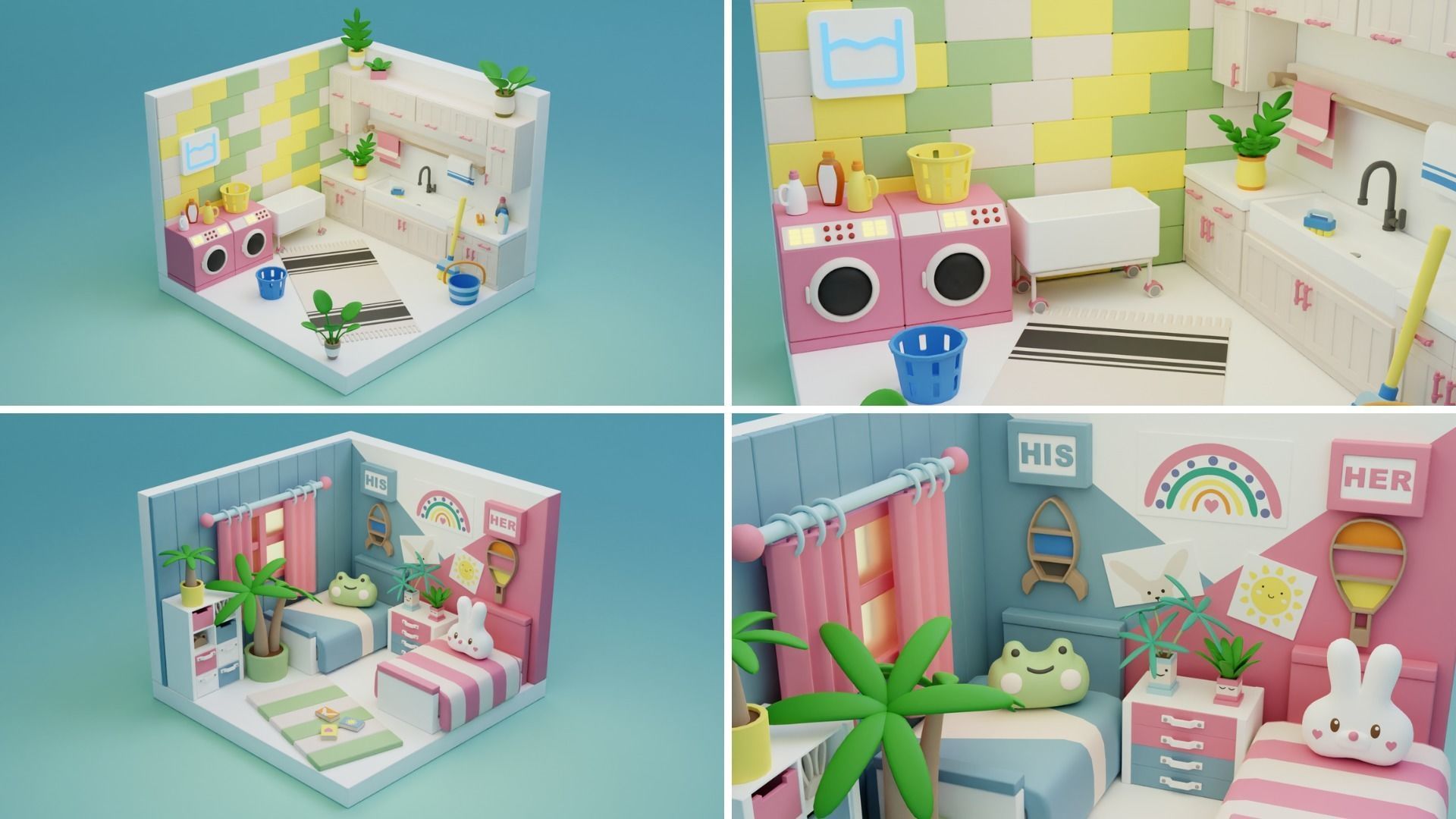 BIG PACK Cozy Cartoon Rooms Interiors 2 Low-poly 3D model_21