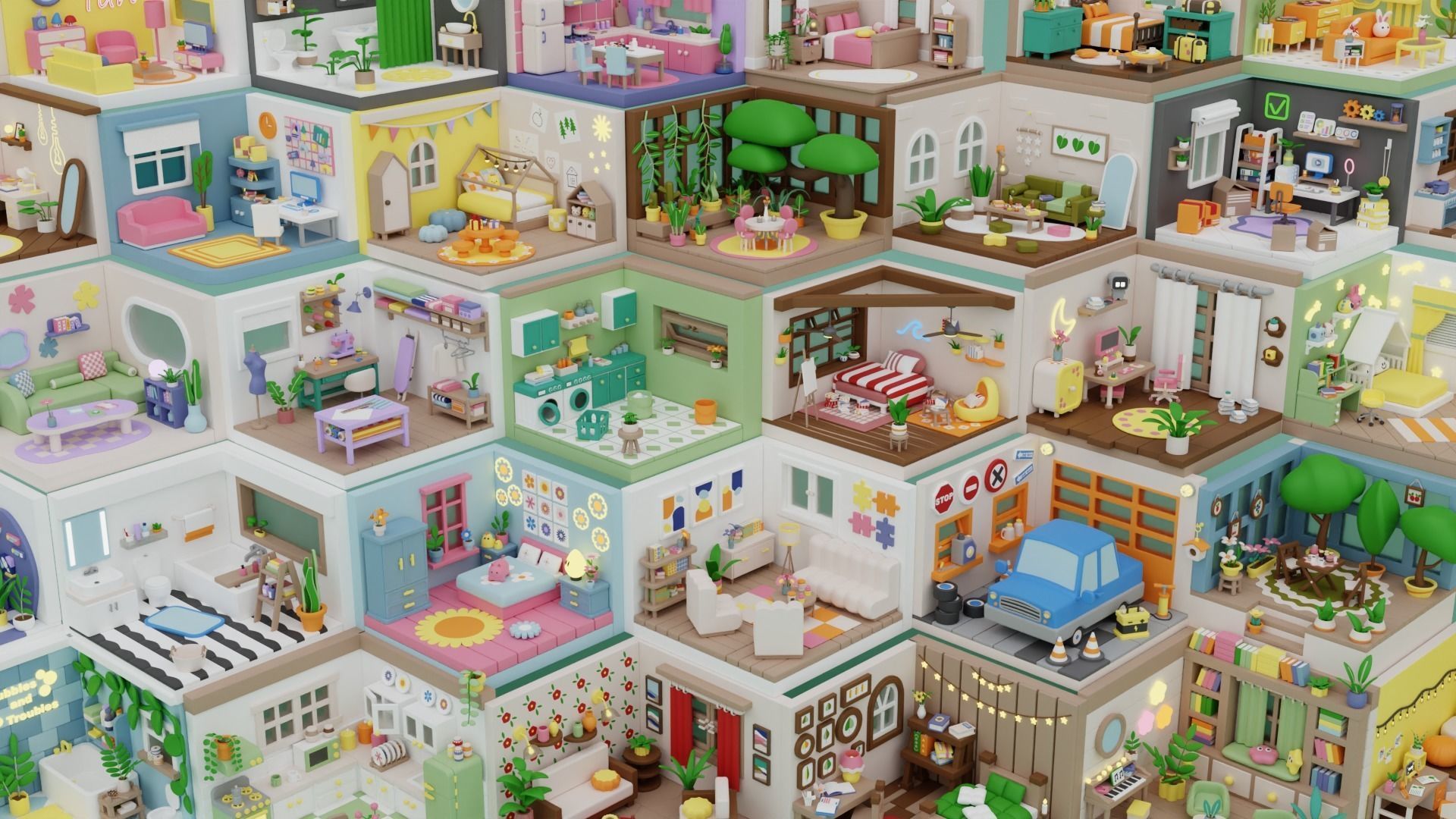 BIG PACK Cozy Cartoon Rooms Interiors 2 Low-poly 3D model_33