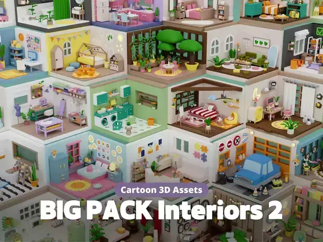 BIG PACK Cozy Cartoon Rooms Interiors 2