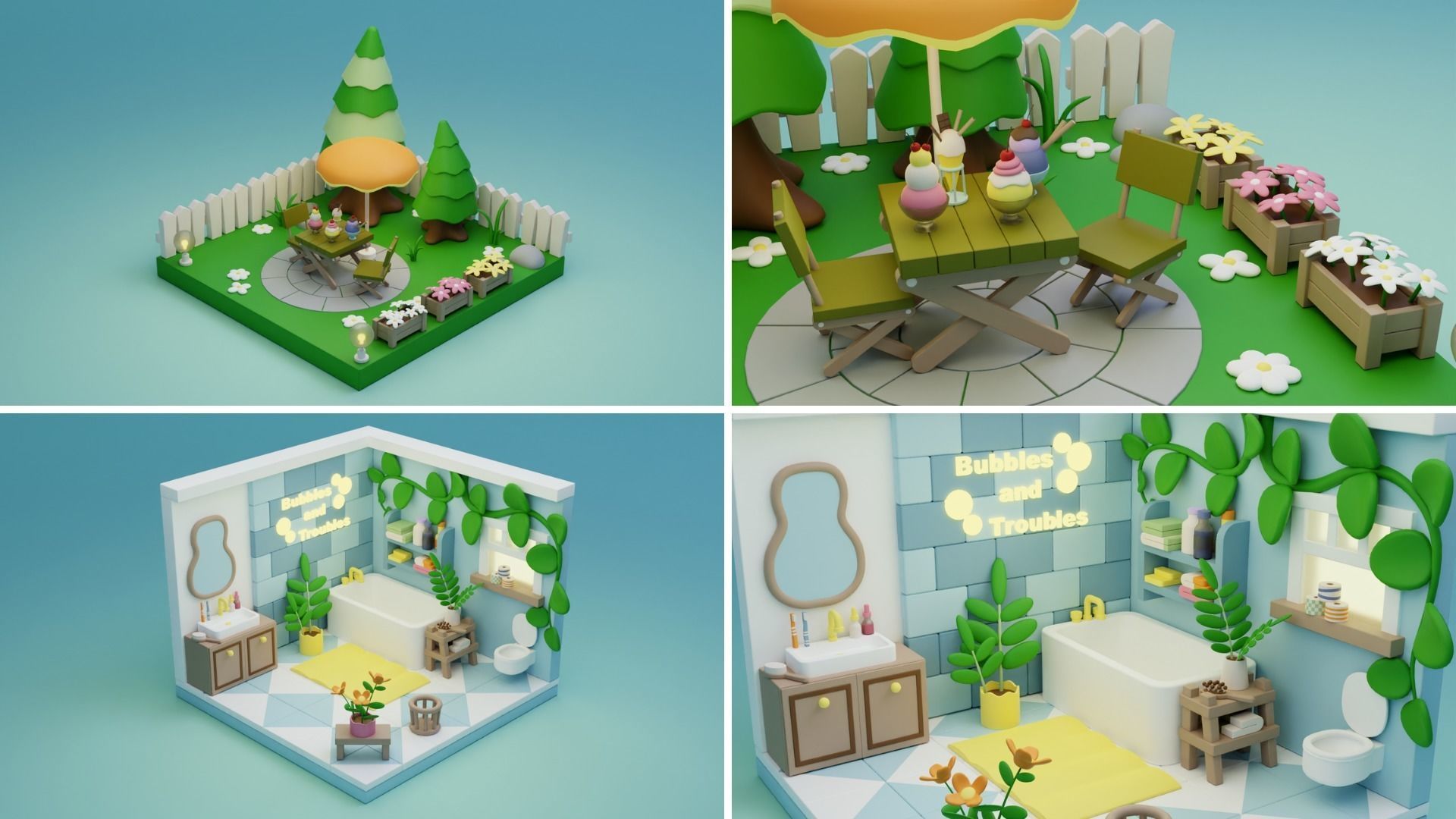 BIG PACK Cozy Cartoon Rooms Interiors 2 Low-poly 3D model_22