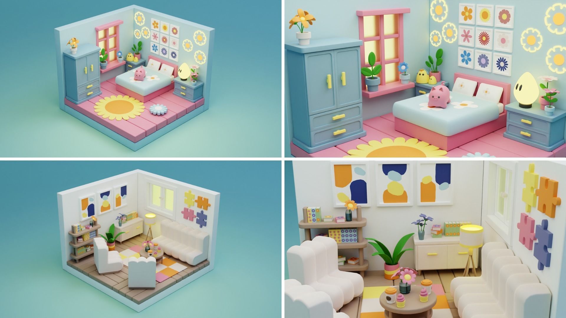 BIG PACK Cozy Cartoon Rooms Interiors 2 Low-poly 3D model_13