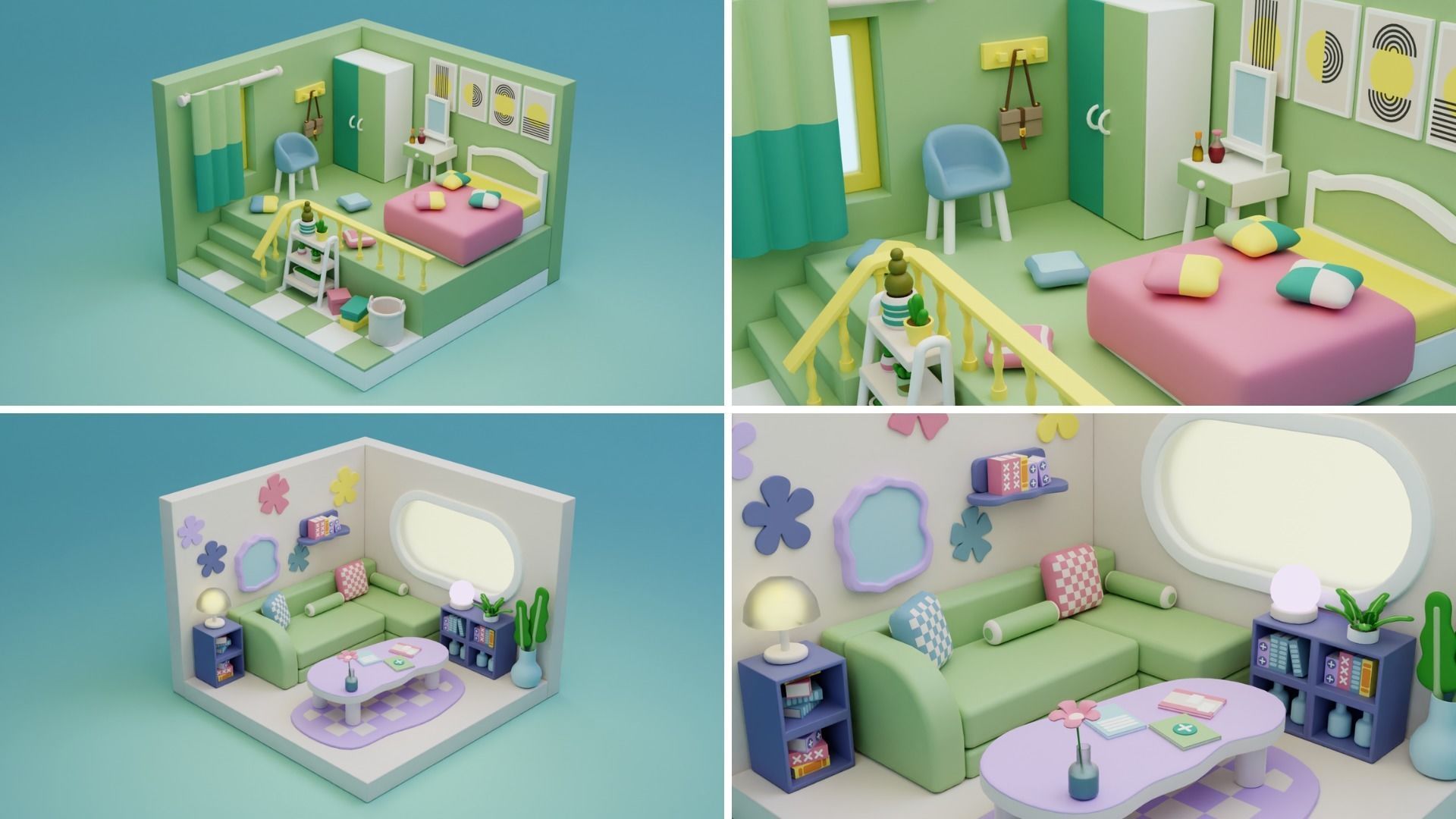 BIG PACK Cozy Cartoon Rooms Interiors 2 Low-poly 3D model_9