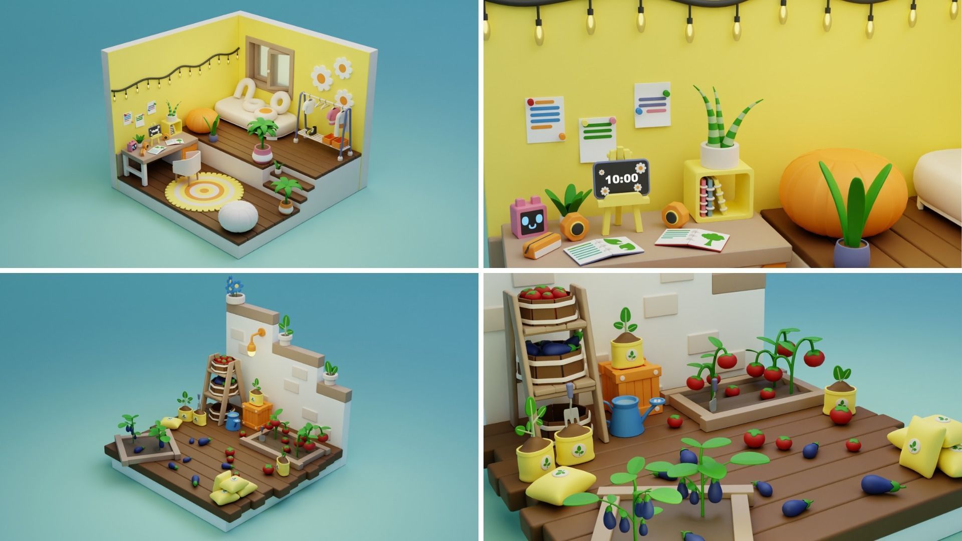 BIG PACK Cozy Cartoon Rooms Interiors 2 Low-poly 3D model_20