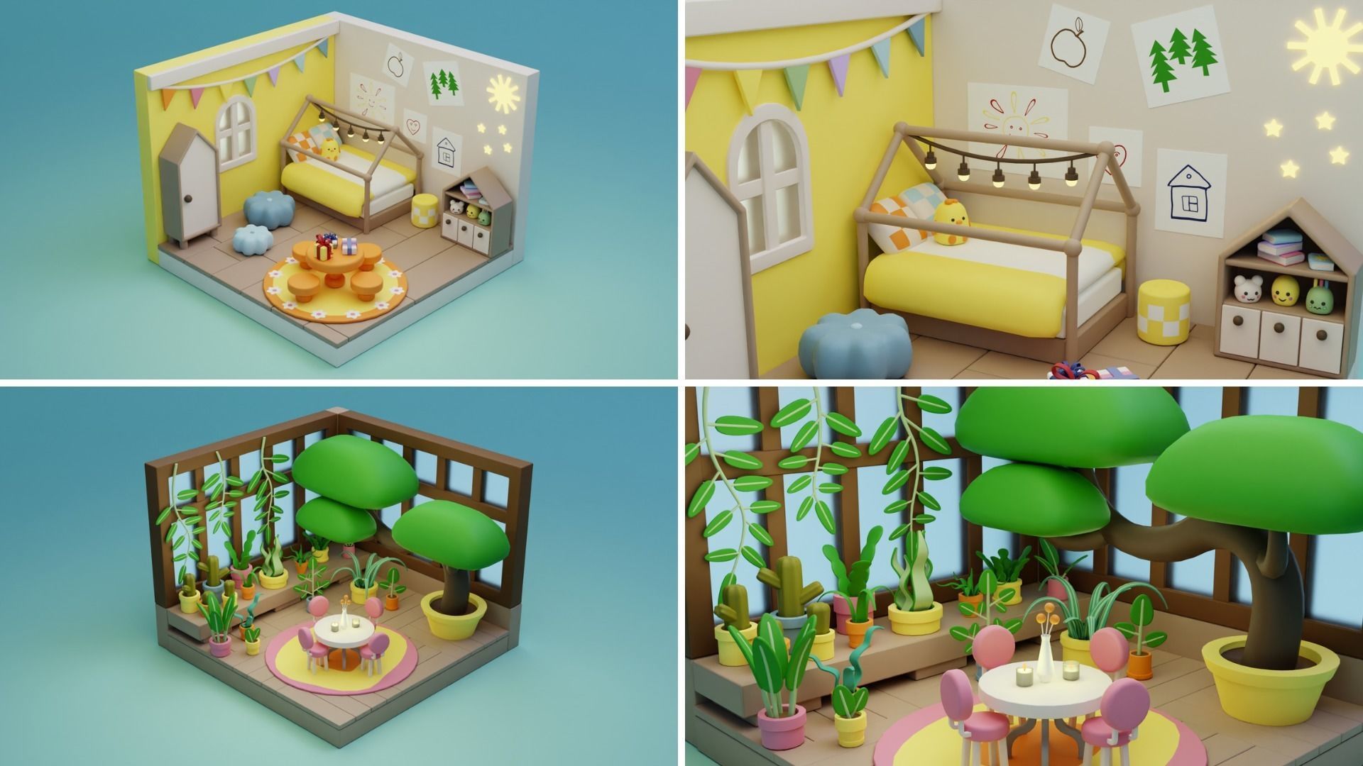 BIG PACK Cozy Cartoon Rooms Interiors 2 Low-poly 3D model_8