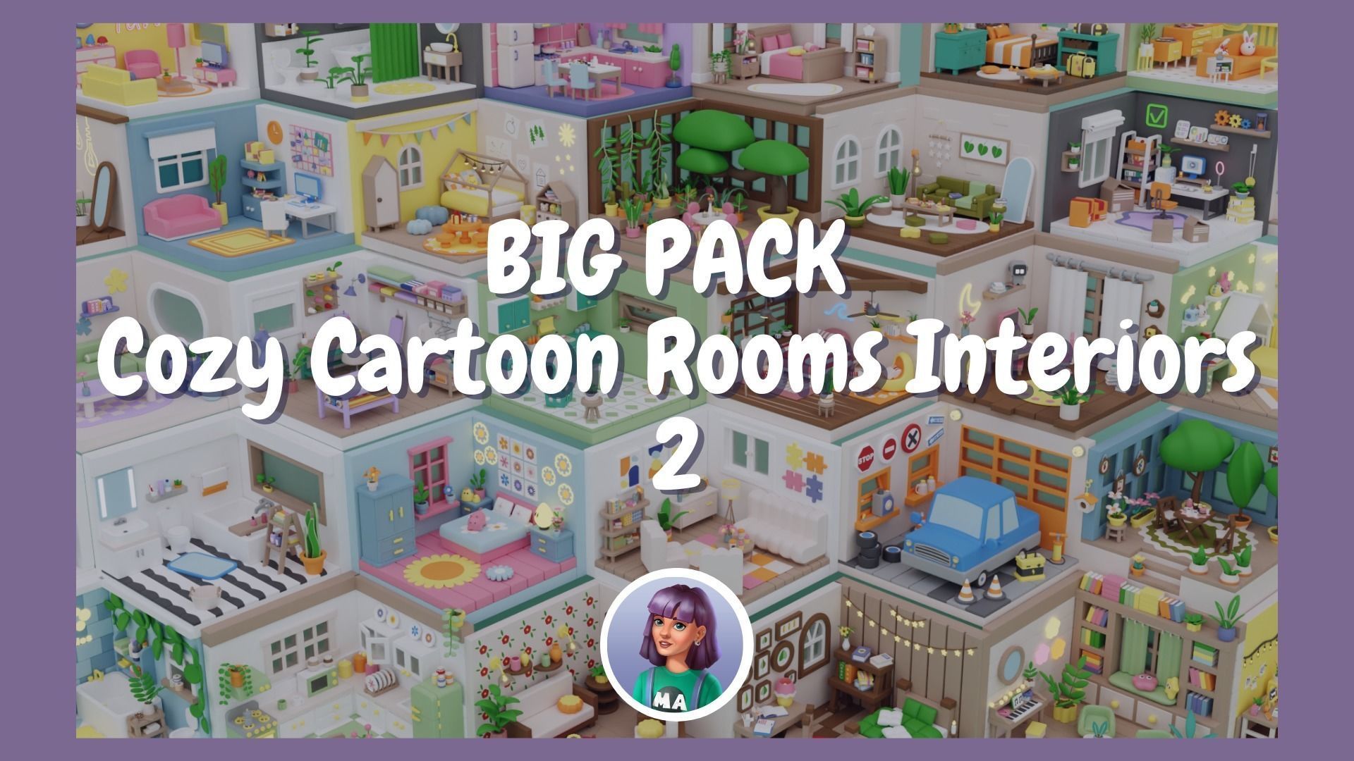 BIG PACK Cozy Cartoon Rooms Interiors 2 Low-poly 3D model_0
