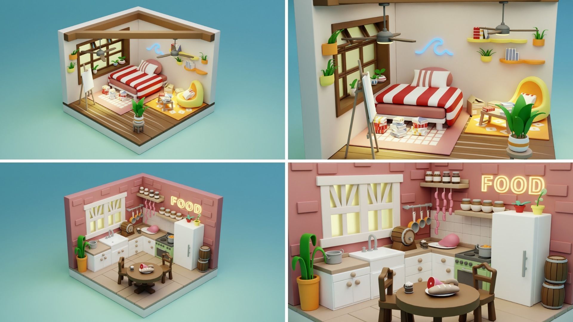 BIG PACK Cozy Cartoon Rooms Interiors 2 Low-poly 3D model_11