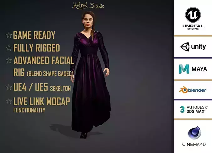 High Quality Realistic Female Velvet Dress Low-poly 3D model