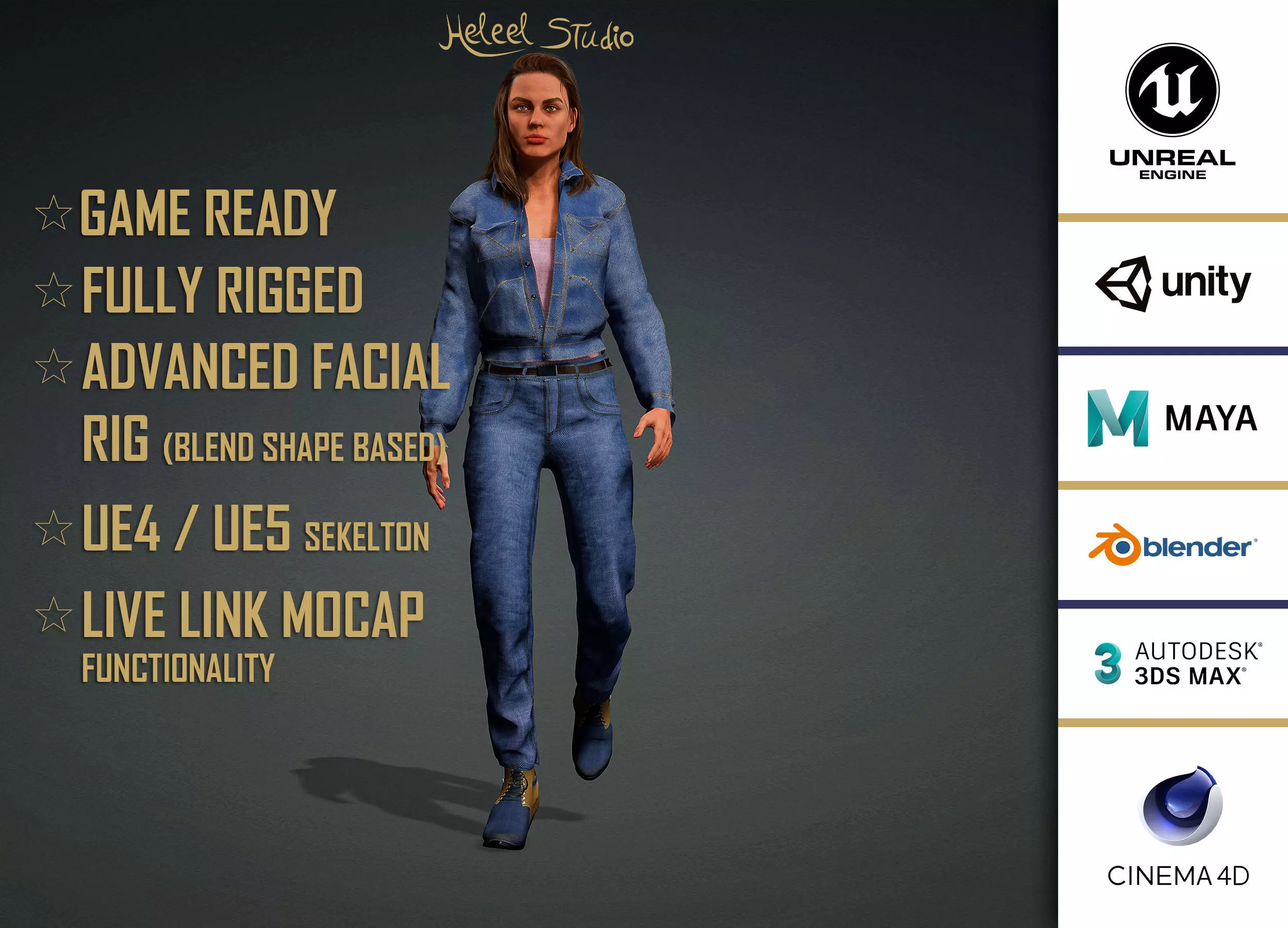 High Quality Realistic Female Jeans Suit Low-poly 3D model