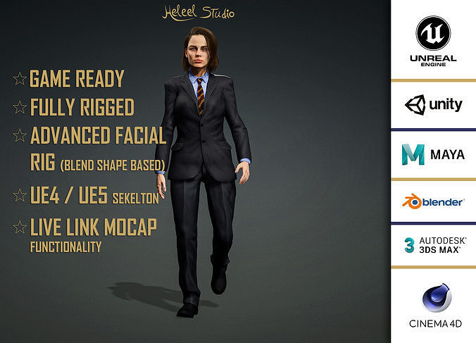 High Quality Realistic Female Grey Suit Low-poly 3D model