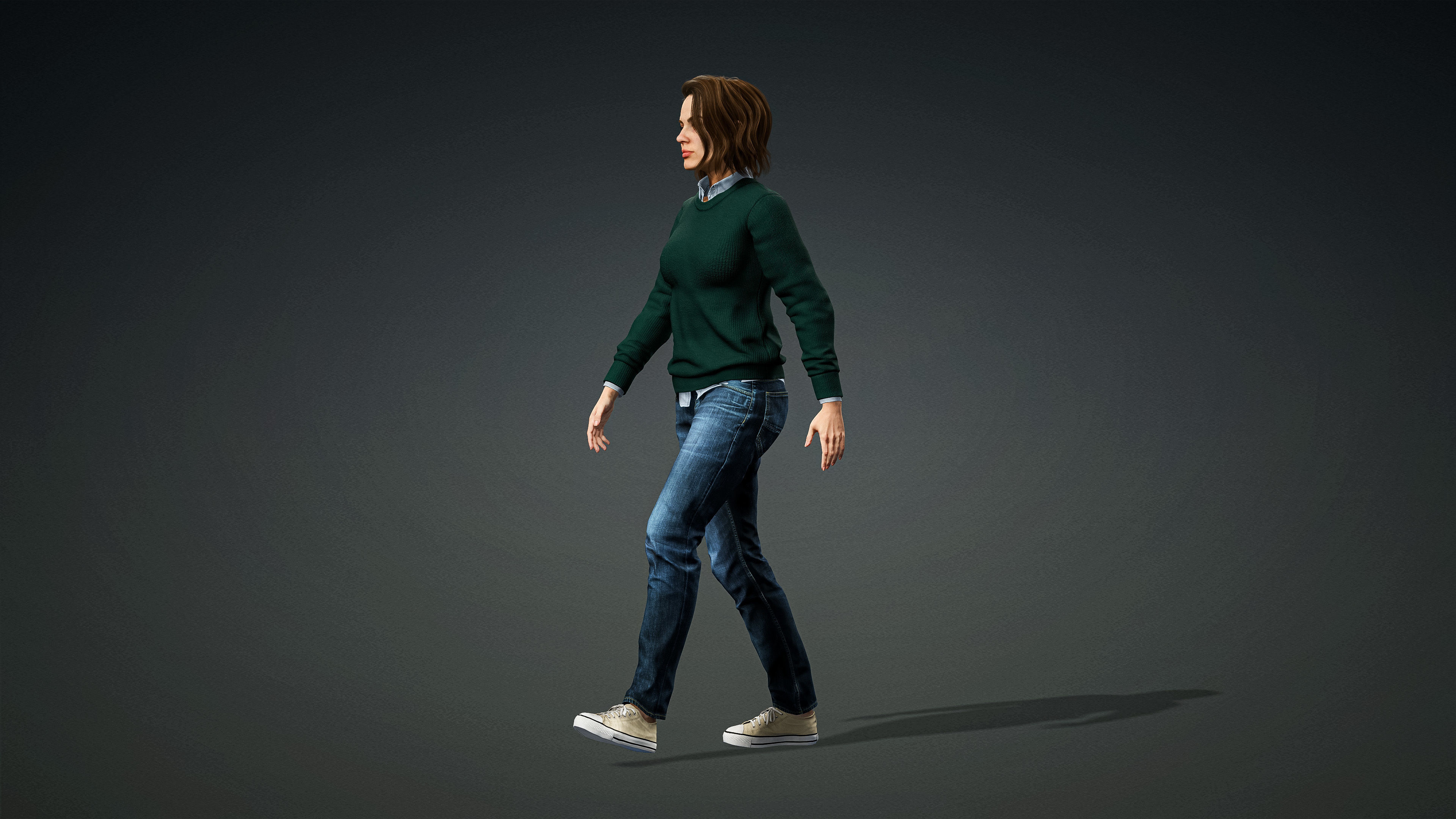High Quality Realistic Female Casual Jeans and Shirt Low-poly 3D model_5