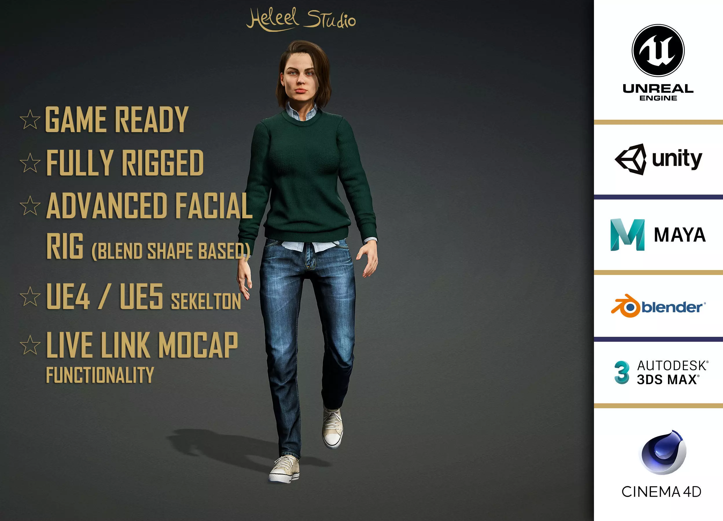 High Quality Realistic Female Casual Jeans and Shirt Low-poly 3D model_0
