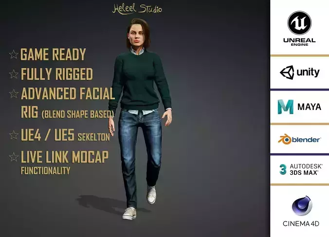 High Quality Realistic Female Casual Jeans and Shirt Low-poly 3D model