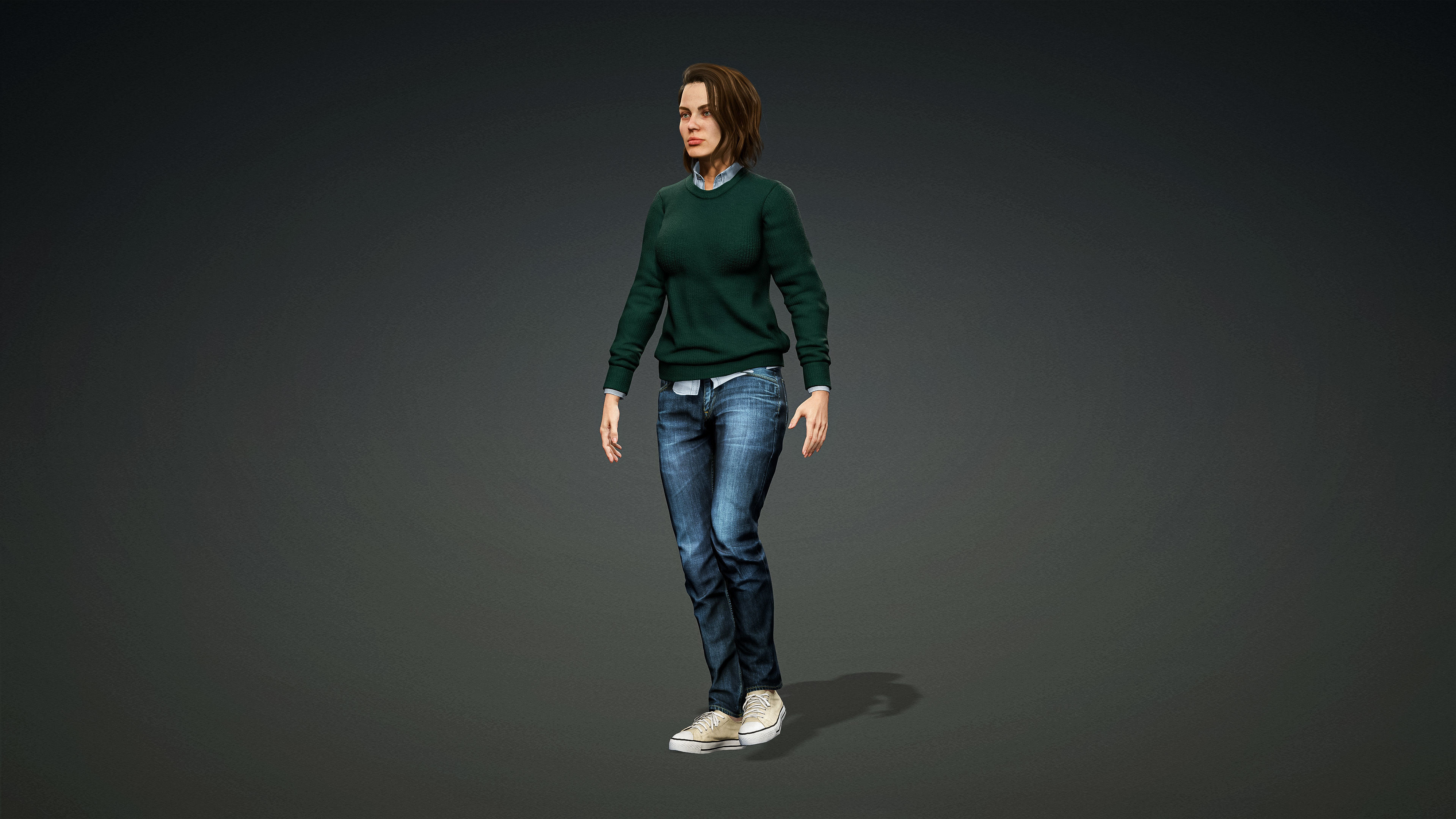 High Quality Realistic Female Casual Jeans and Shirt Low-poly 3D model_4