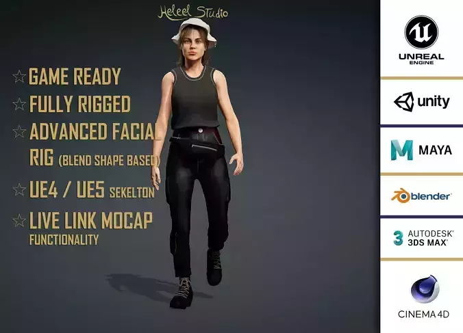 High Quality Realistic Female Tourist Cargo Low-poly 3D model
